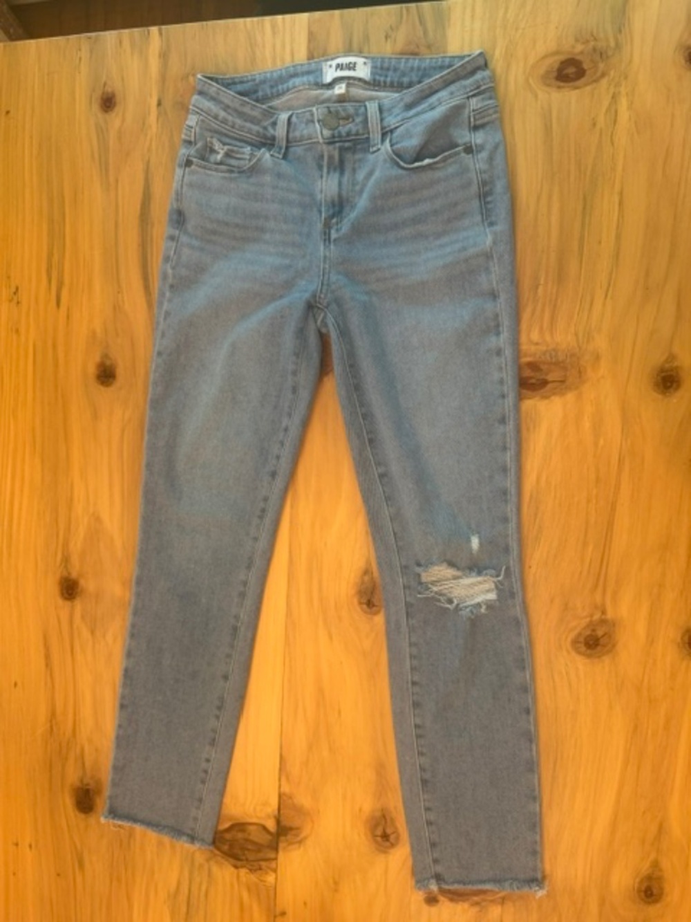 PAIGE Distressed Skinny Jeans Size 26 Light Wash Raw Hem Stretch Denim